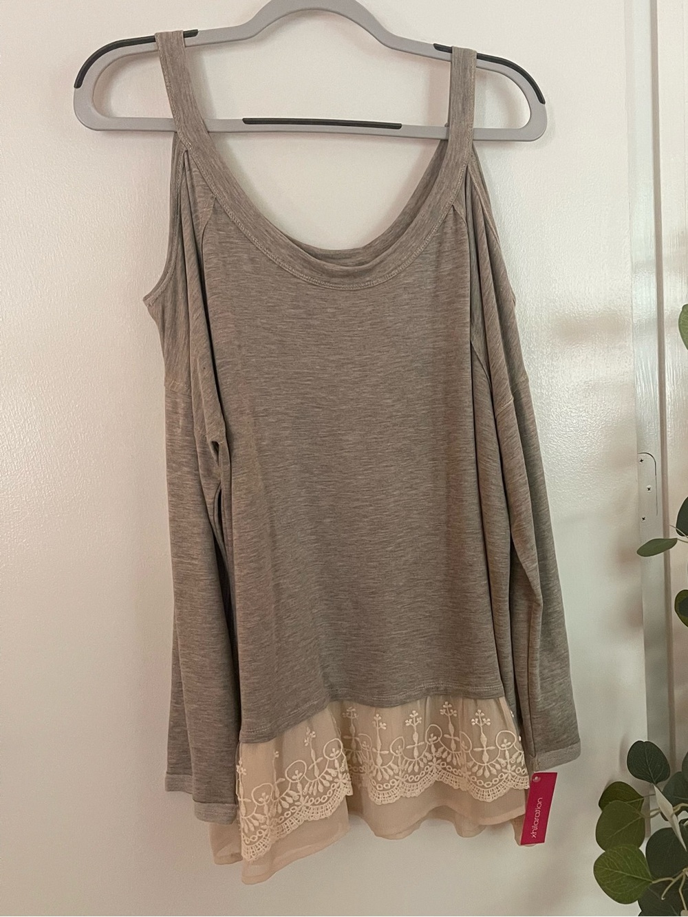 Target Gray Cold-Shoulder Tunic with Cream Lace Hem